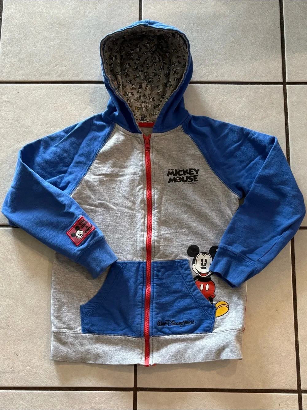 Disney Parks Mickey Mouse Zip Up Hoodie Boys Youth Medium M 7 8 Grey Blue Raglan
